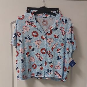 Way To Celebrate Patriotic Summer Flamingos Pajama Set Top & Shorts Sz XL 16-18